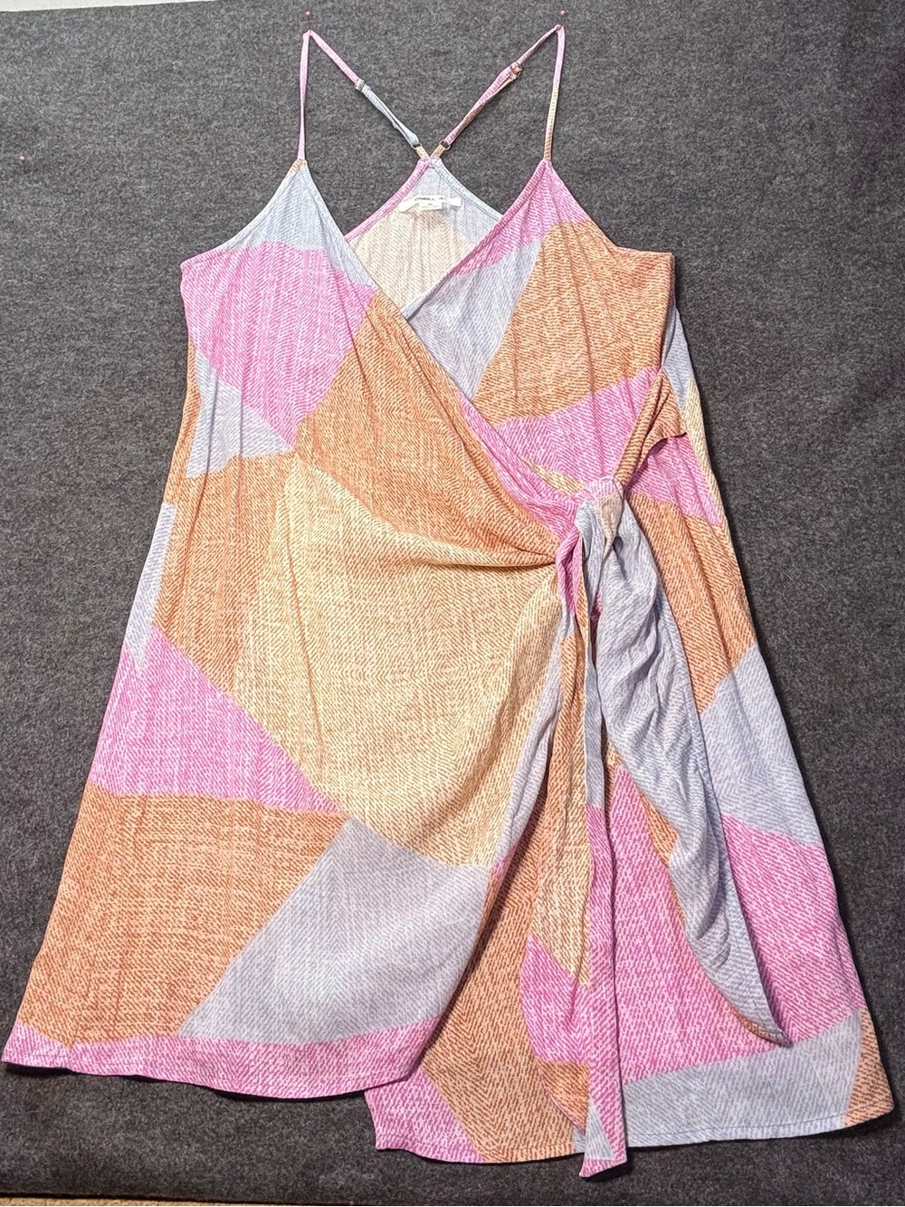 O'Neill Geometric Wrap Mini Dress in Pink, Peach & Lavender